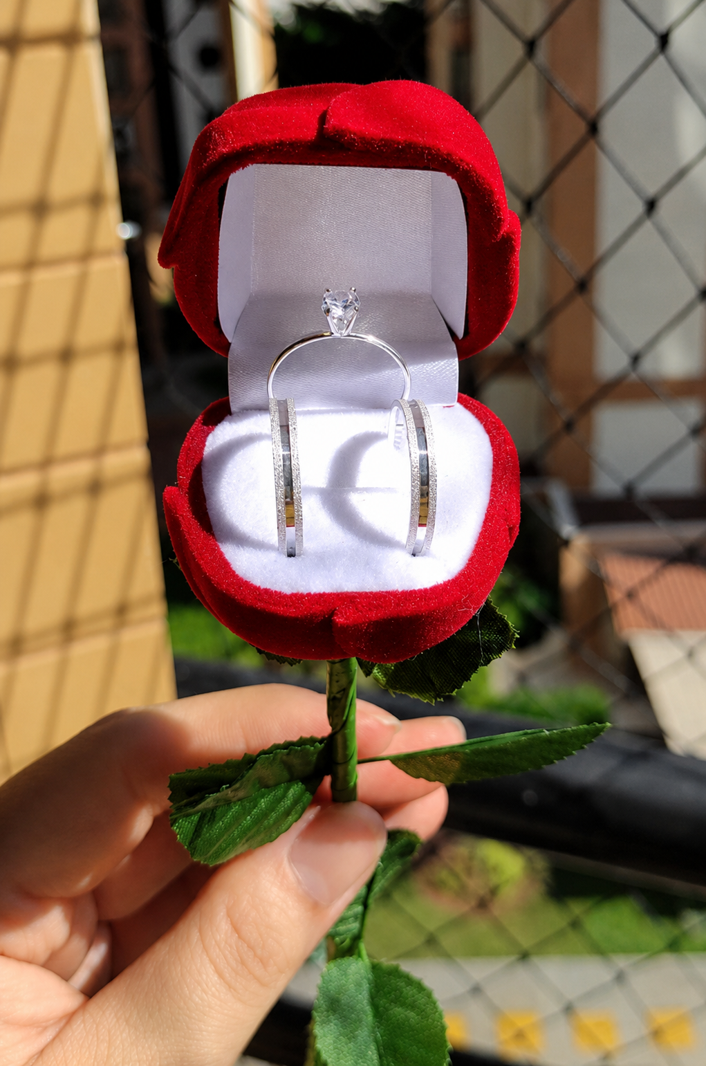 Kit Alianças Compromisso 3mm Diamantada Anatômica com Estojo de Rosas