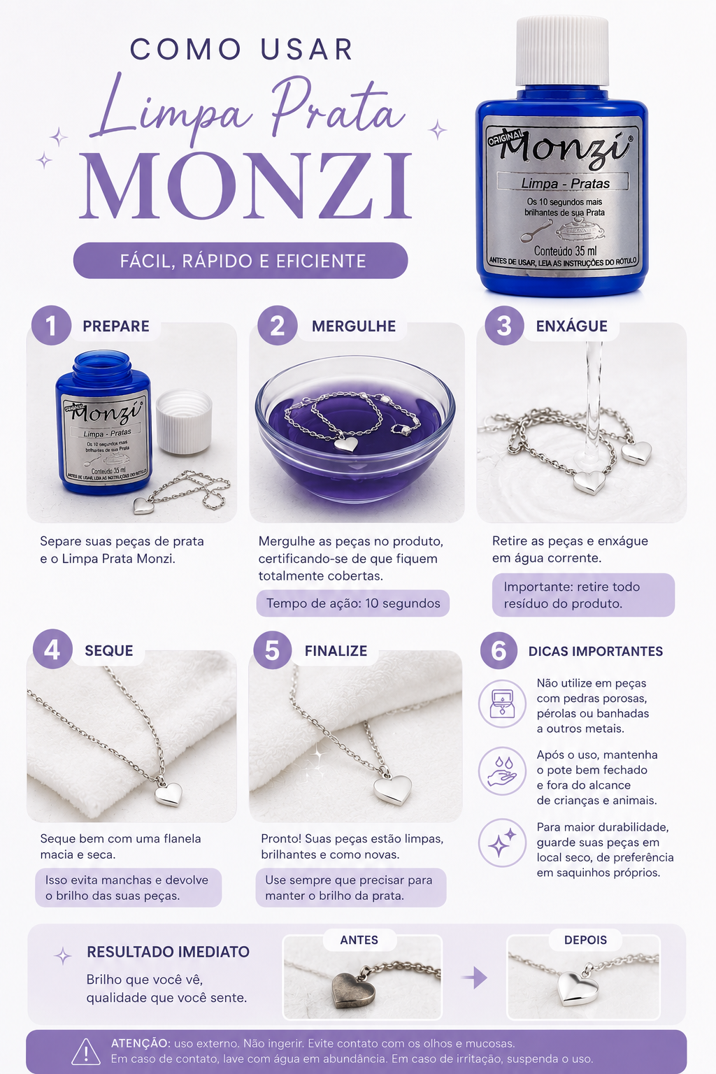 Limpa prata Monzi 35 ml + Flanela Mágica de BRINDE