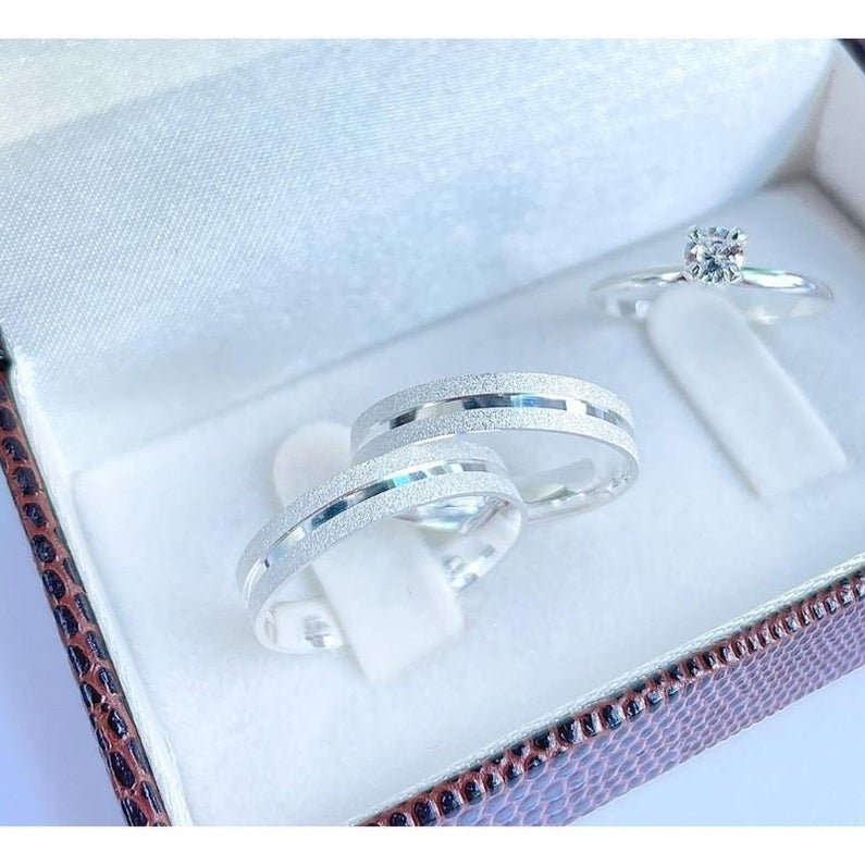 Aliança de Compromisso Prata 950 + Solitário de Prata 925 - Pétalas de Joias
