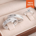 Aliança De Prata 950 Diamantada ( Friso Fino ) + Anel solitário Prata 925 - Pétalas de Joias